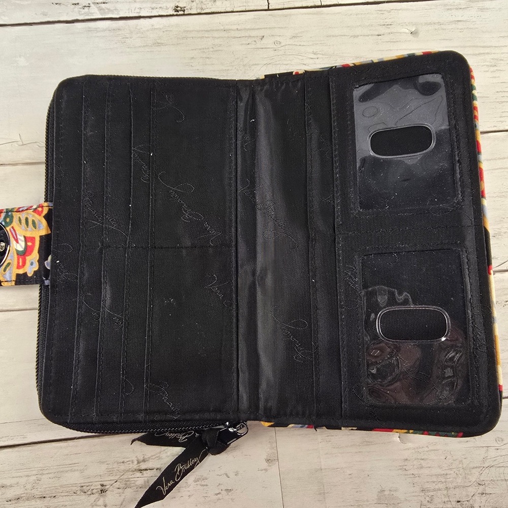 Vera Bradley Turnlock Wallet‎ Provencal Floral Quilted Cotton Black Multi Color - Picture 4 of 7